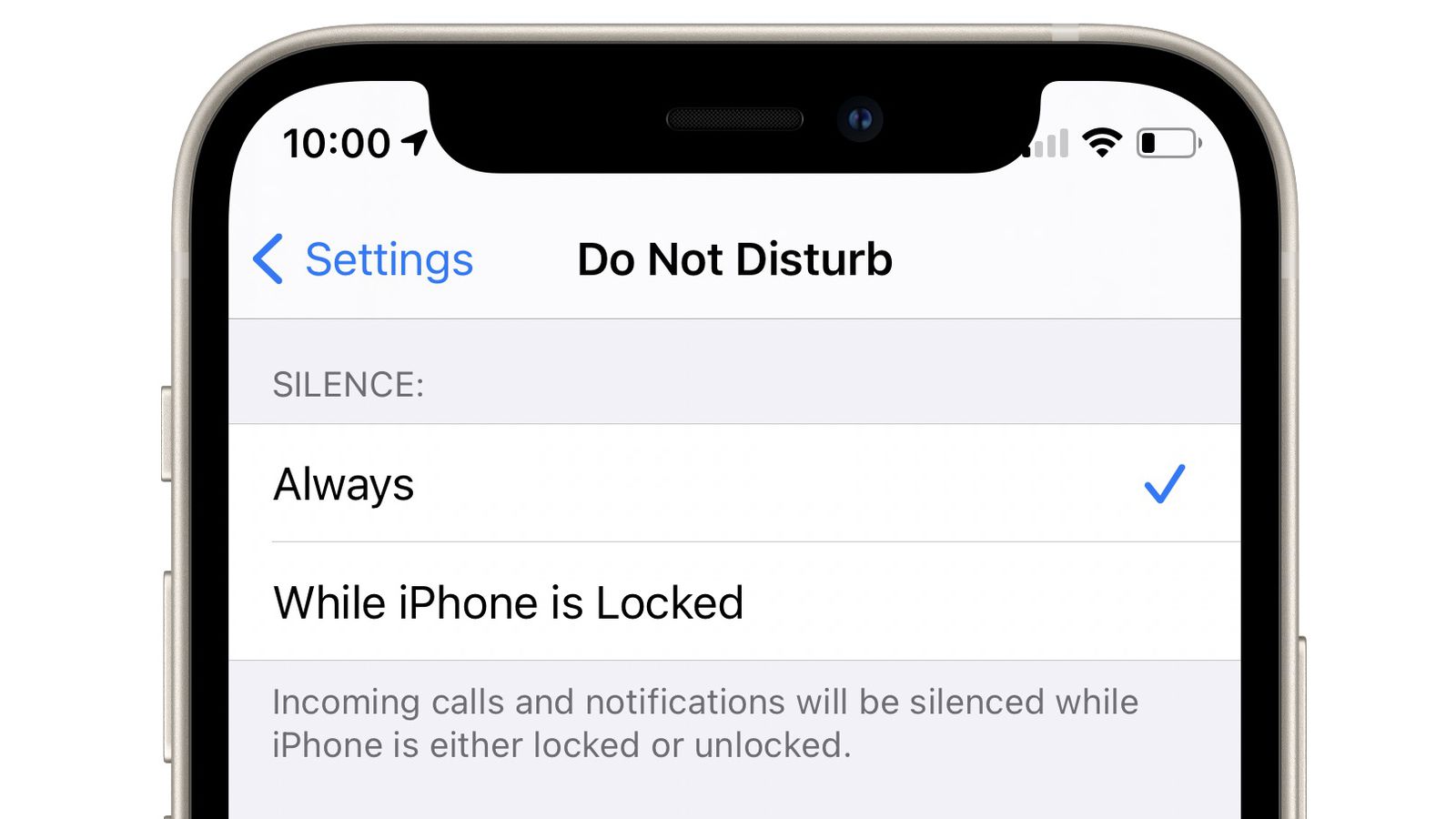 do not disturb setting on iphone