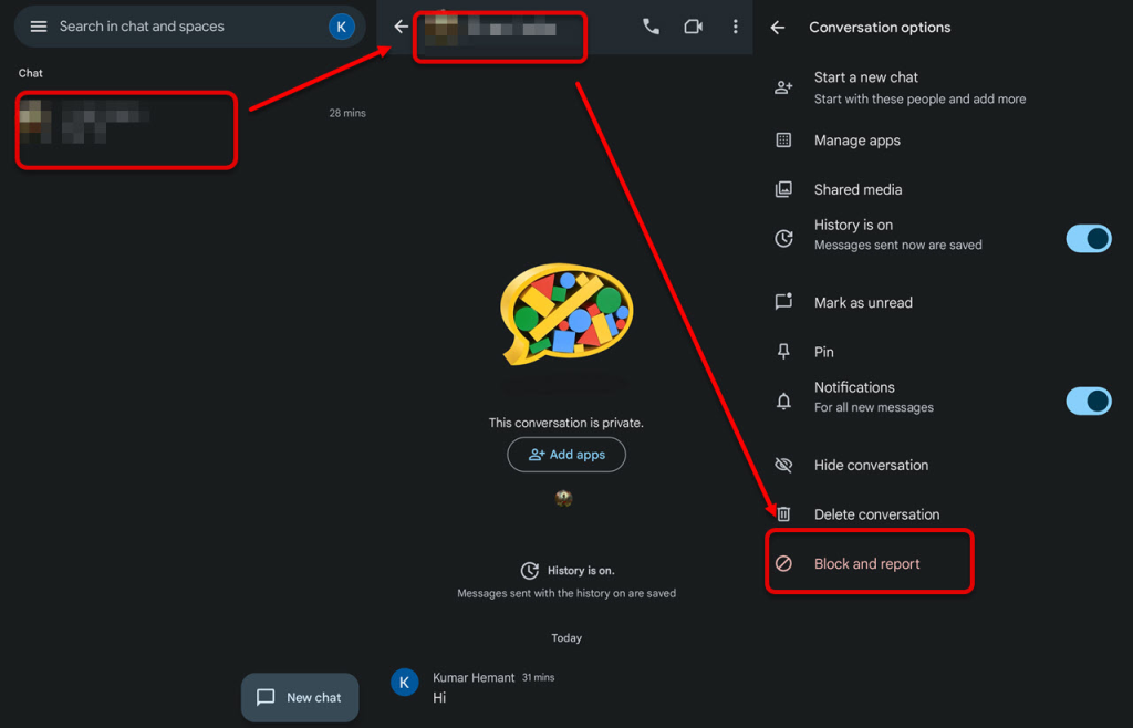 how to block someone on google chat
